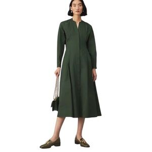 Tory Burch Cotton Poplin Midi Shirtdress in Forest Green size 6
